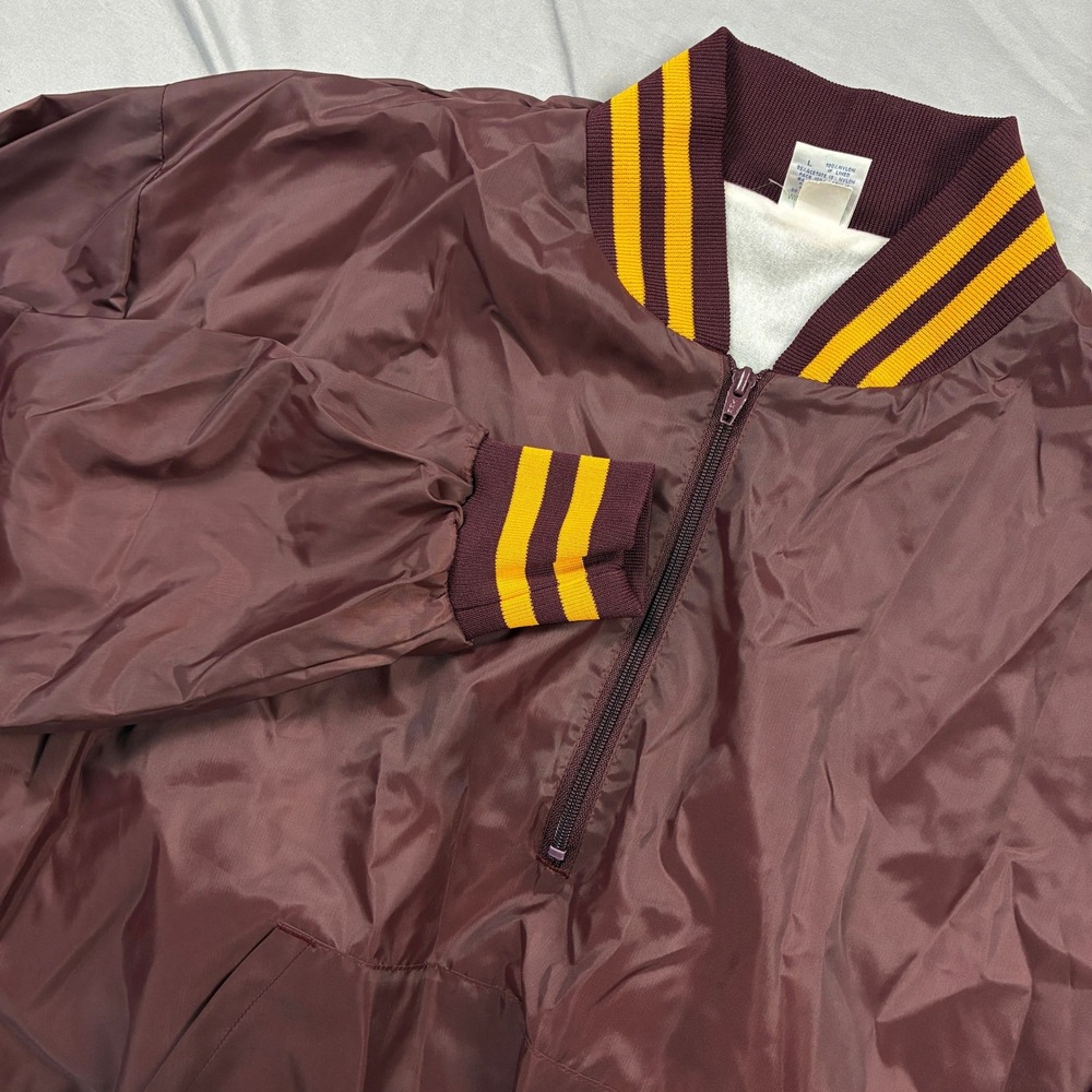 Windjammer Pullover Windbreaker L Maroon Yellow Striped Trim VTG 90s USA ILGWU
